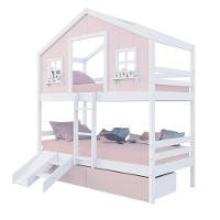 Beliche Casinha Sonhos Com 02 Gavetas Rosa Kit Escada/ Escorregador Madeira Maciça Rosa/ Branco Housin - 2