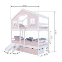 Beliche Casinha Sonhos Com 02 Gavetas Rosa Kit Escada/ Escorregador Madeira Maciça Rosa/ Branco Housin - 3