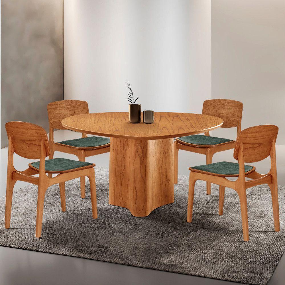 Mesa Com 4 Cadeiras Selene Malta Gold Moderna Mobília Jade / Imbuia Nat. - 1