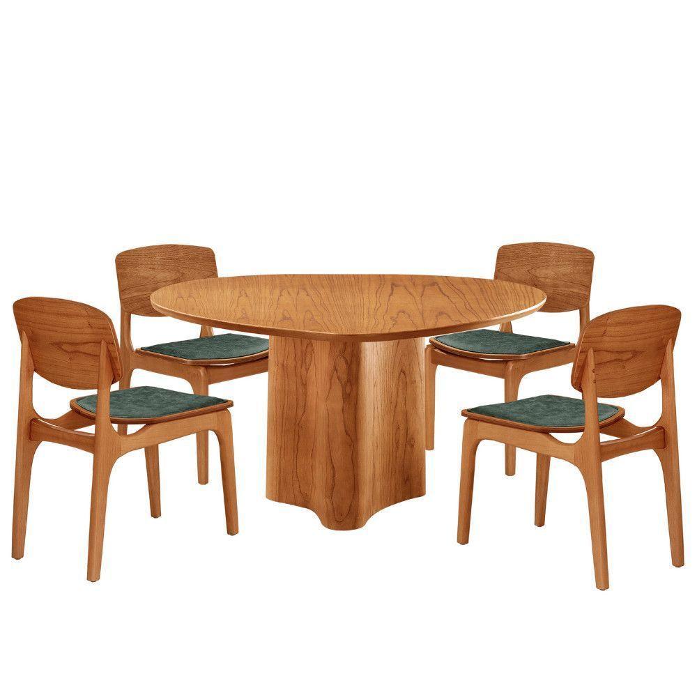 Mesa Com 4 Cadeiras Selene Malta Gold Moderna Mobília Jade / Imbuia Nat. - 2