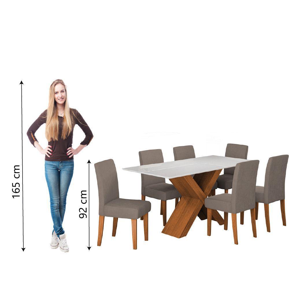 Conjunto De Mesa Sala De Jantar Tampo Com Vidro 1,80m Grécia 6 Cadeiras Trieste Dobuê Madeirado/mascavo - 6