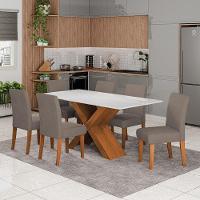 Conjunto De Mesa Sala De Jantar Tampo Com Vidro 1,80m Grécia 6 Cadeiras Trieste Dobuê Madeirado/mascavo - 2