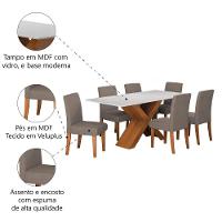 Conjunto De Mesa Sala De Jantar Tampo Com Vidro 1,80m Grécia 6 Cadeiras Trieste Dobuê Madeirado/mascavo - 5