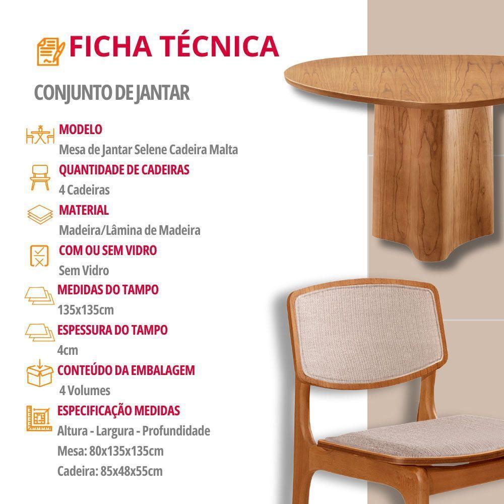 Mesa 135cm Laminado Com 4 Cadeiras Malta Moderna Brisa/ Imbuia Nat. - 7