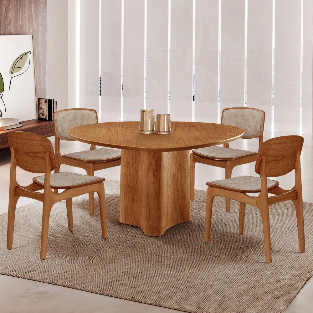 Mesa 135cm Laminado Com 4 Cadeiras Malta Moderna Milano / Imbuia Nat. - 1