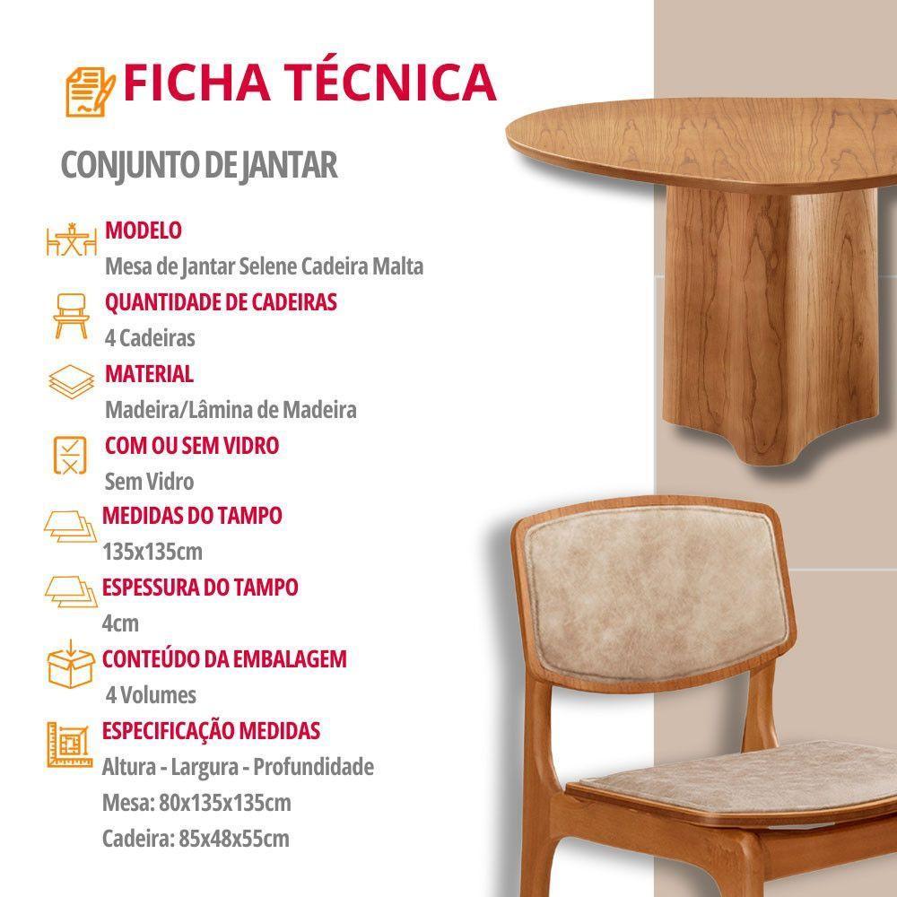 Mesa 135cm Laminado Com 4 Cadeiras Malta Moderna Milano / Imbuia Nat. - 7