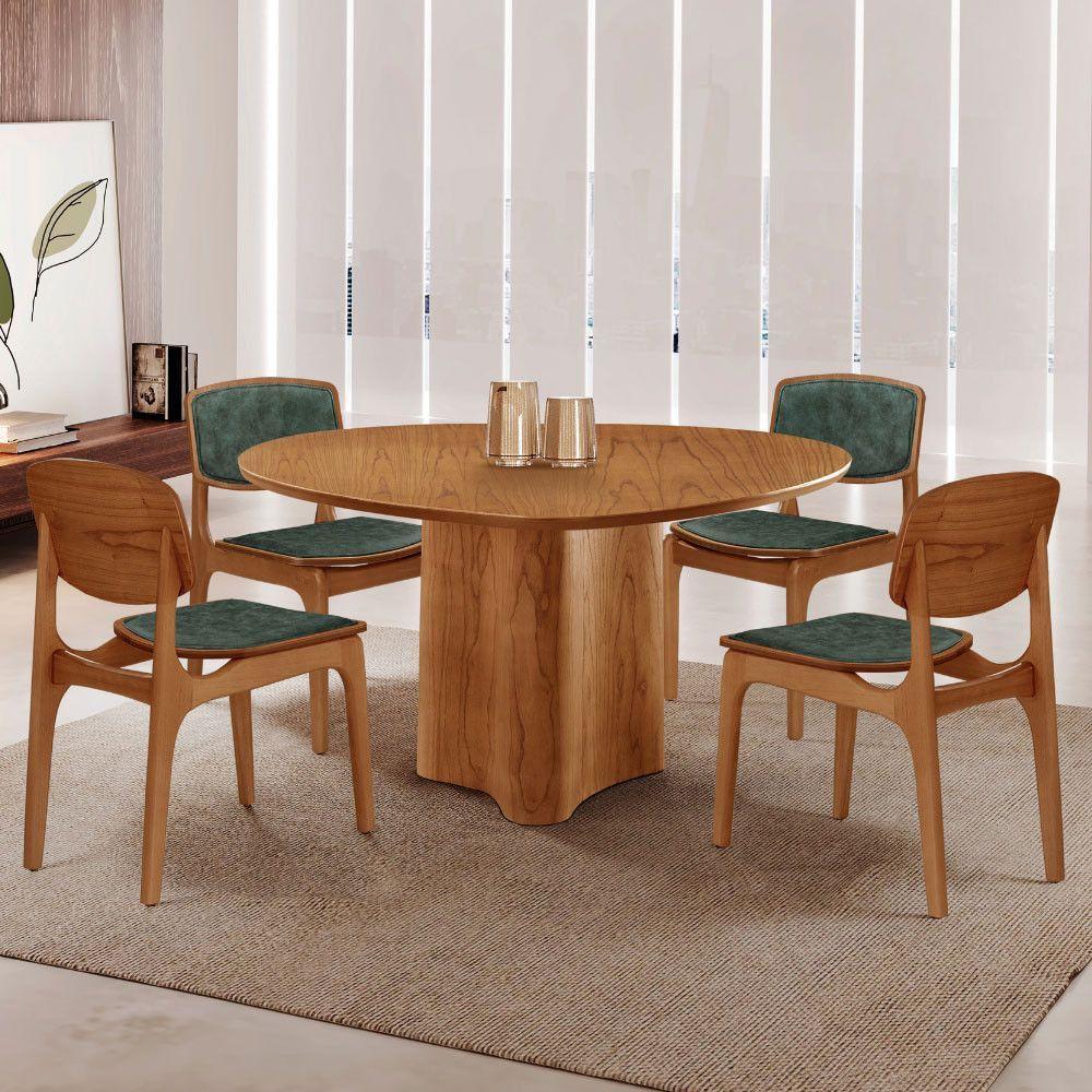 Mesa 135cm Laminado Com 4 Cadeiras Malta Moderna Jade / Imbuia Nat. - 1