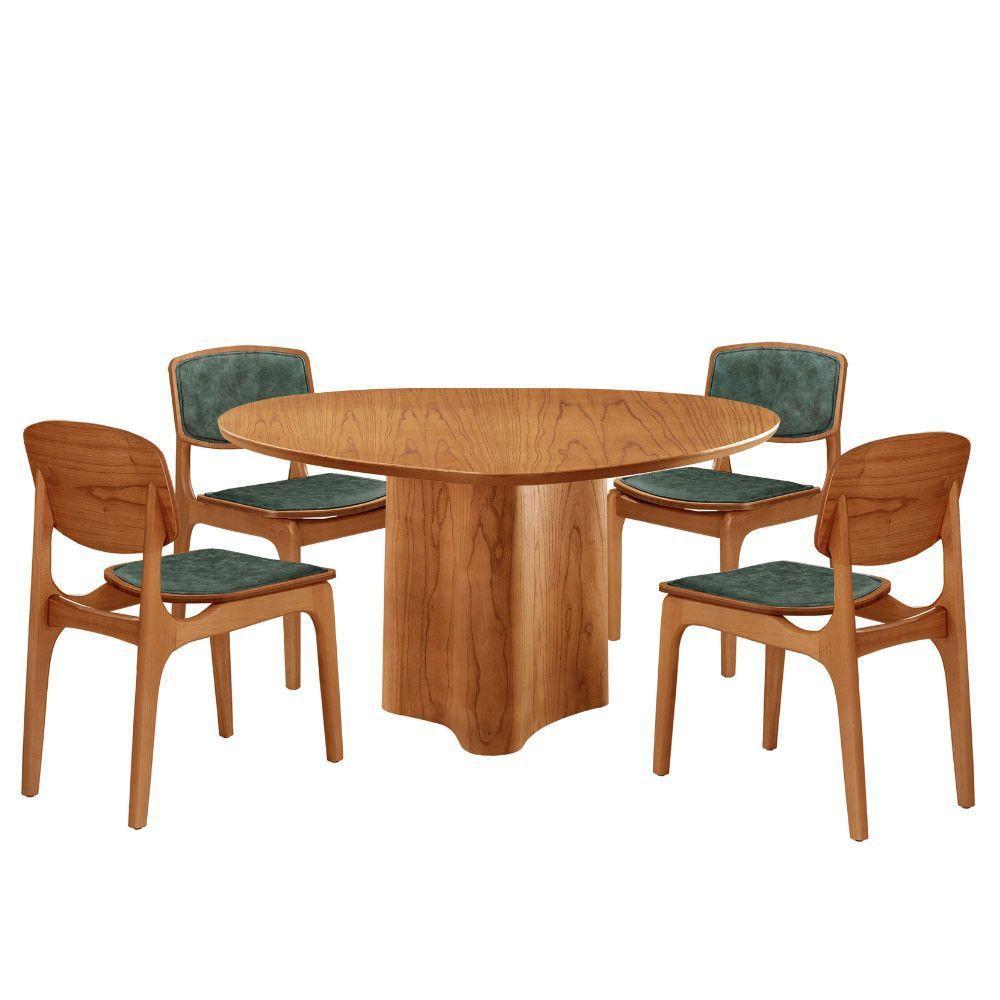 Mesa 135cm Laminado Com 4 Cadeiras Malta Moderna Jade / Imbuia Nat. - 2