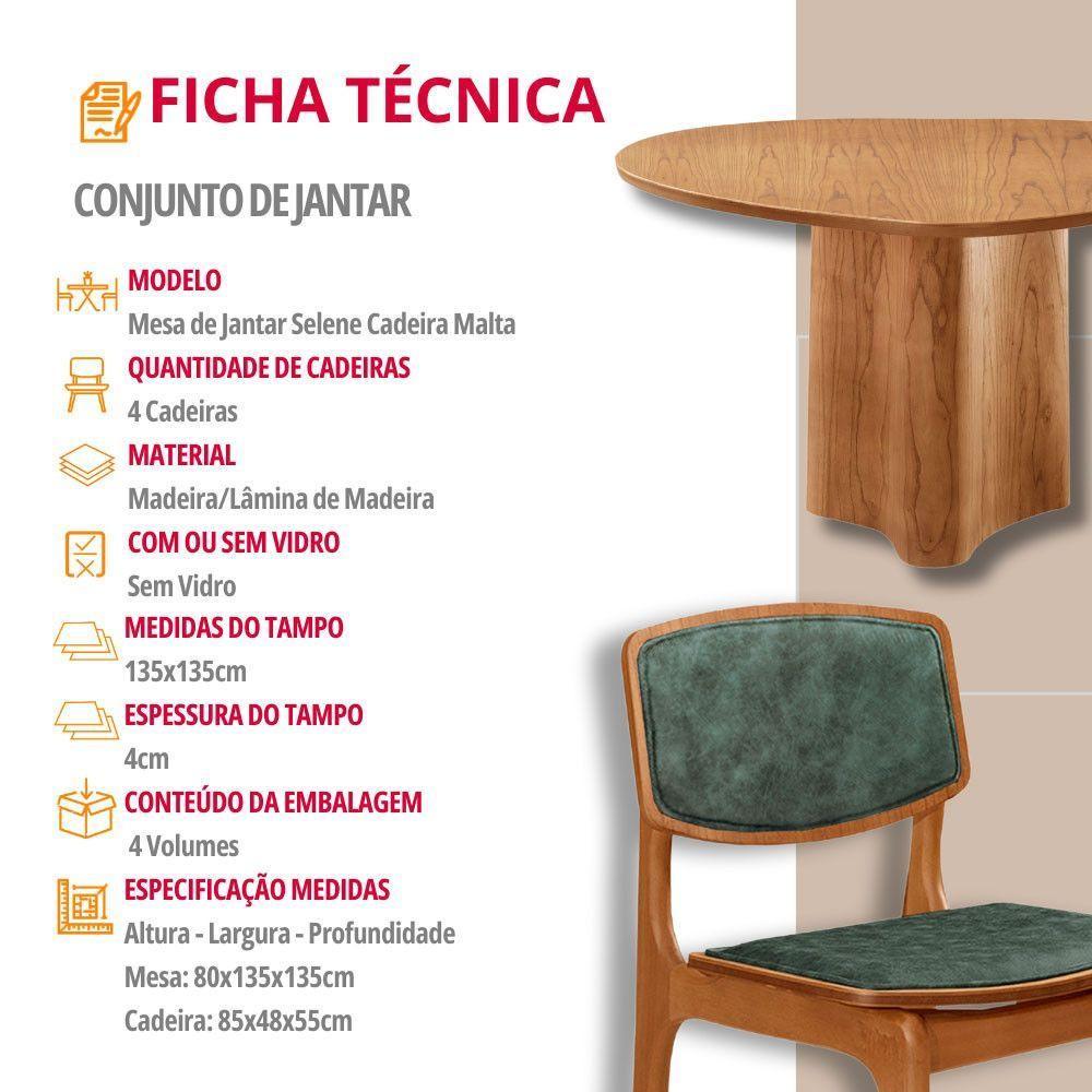 Mesa 135cm Laminado Com 4 Cadeiras Malta Moderna Jade / Imbuia Nat. - 7