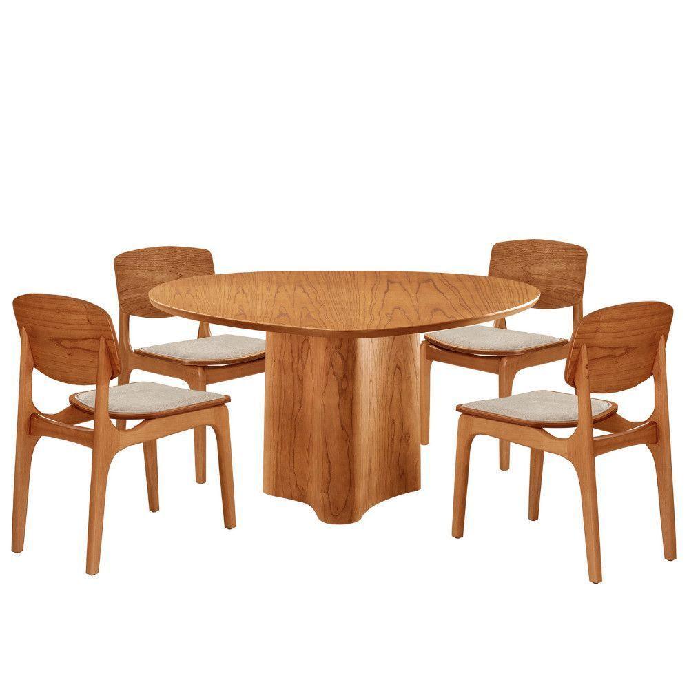 Mesa Com 4 Cadeiras Selene Malta Gold Moderna Mobília Linho Off / Imbuia Nat. - 2