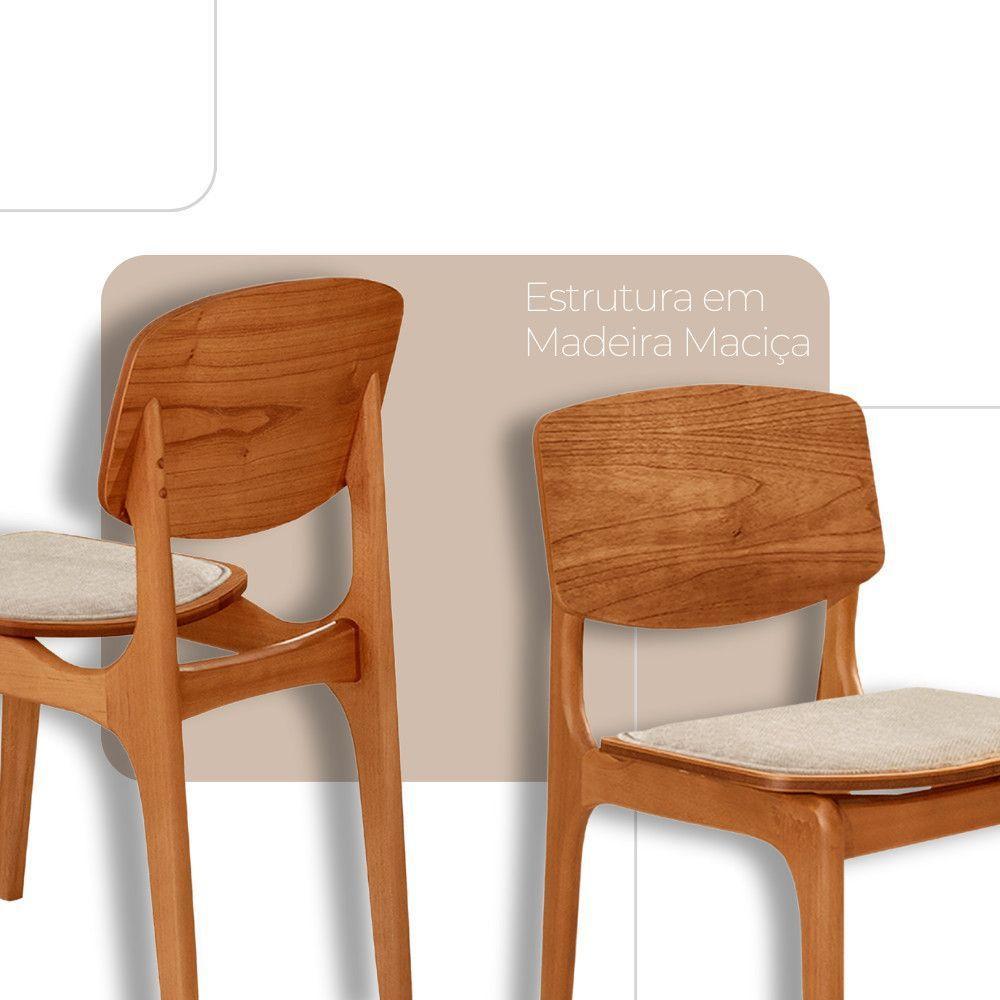 Mesa Com 4 Cadeiras Selene Malta Gold Moderna Mobília Linho Off / Imbuia Nat. - 5