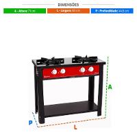 Fogão Industrial 2 Bocas Bravo Vermelho Venâncio + 2 Caçarolas Tramontina Turim - 3