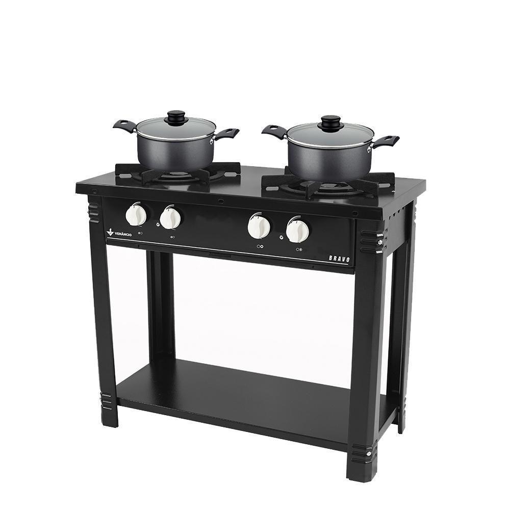 Fogão Industrial 2 Bocas Bravo Preto Venâncio + 2 Caçarolas Tramontina Turim - 1