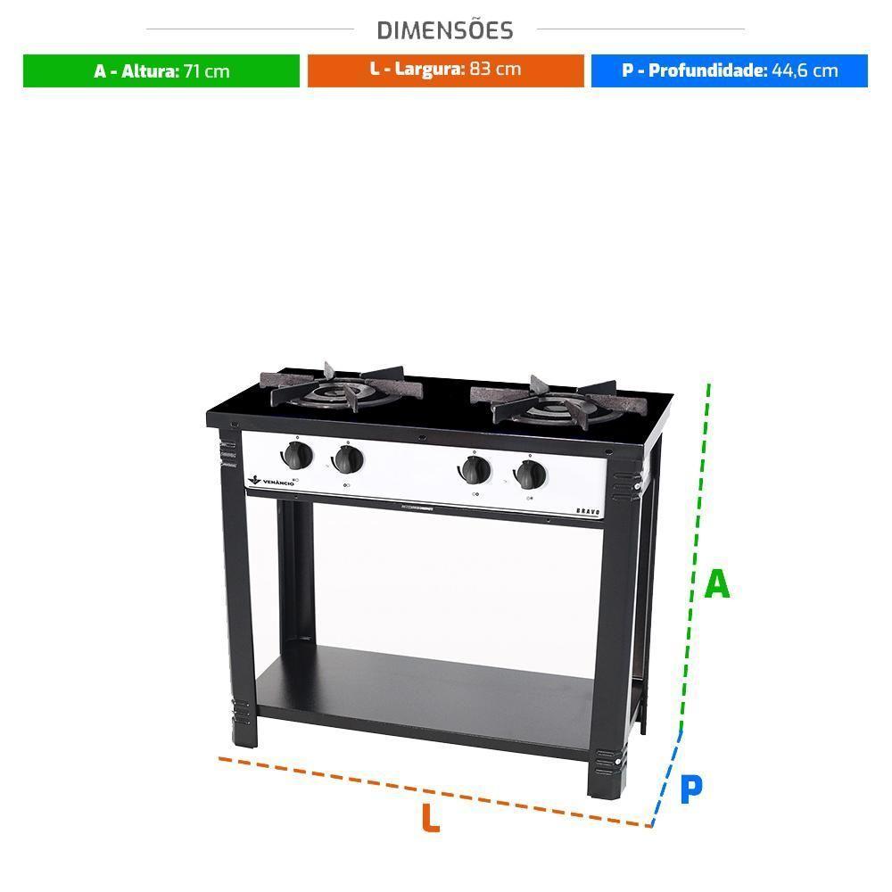 Fogão Industrial 2 Bocas Bravo Branco Venâncio + 2 Caçarolas Tramontina Turim - 3