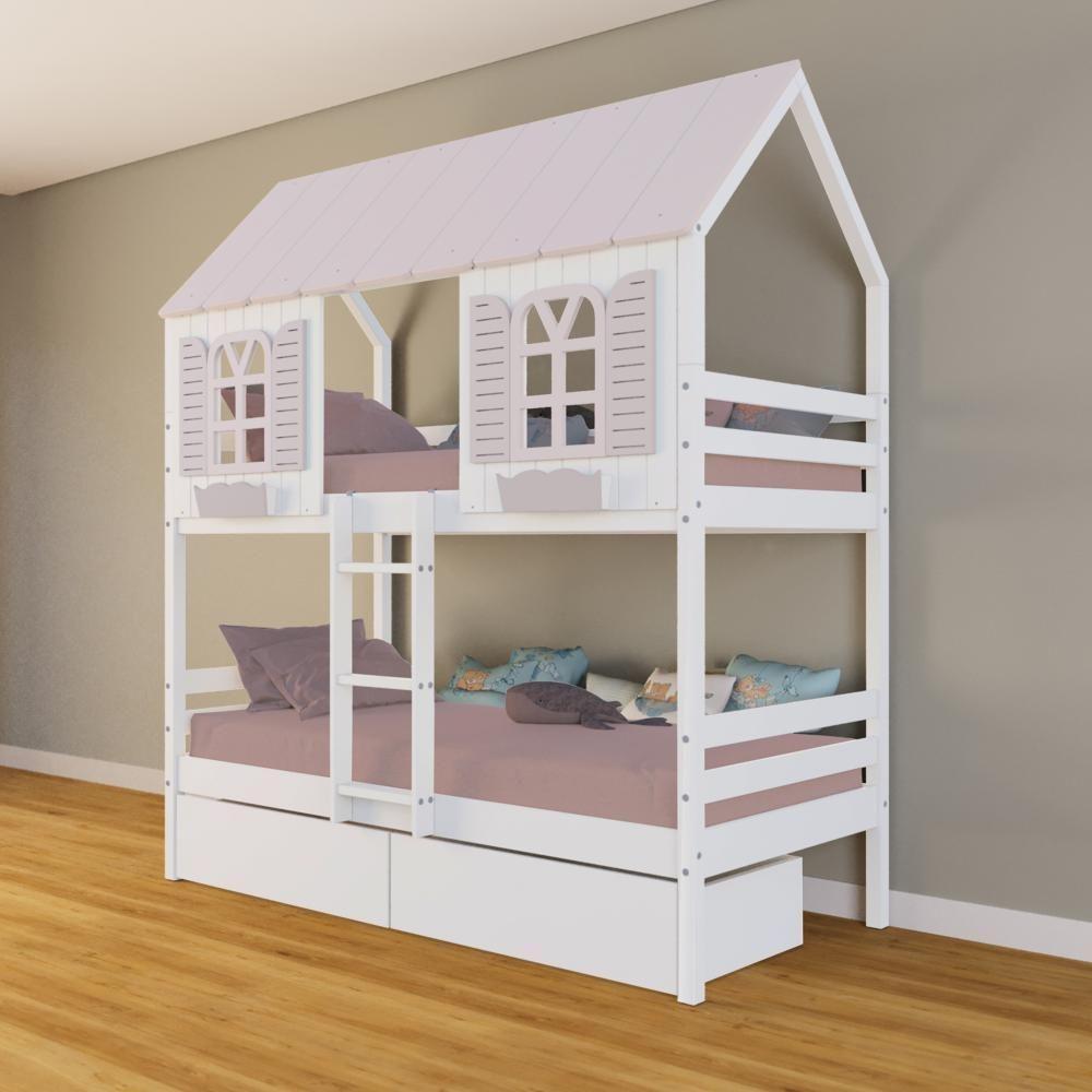 Beliche Casinha Bela Com 2 Gavetas - Madeira Maciça Branco/rosa - 1