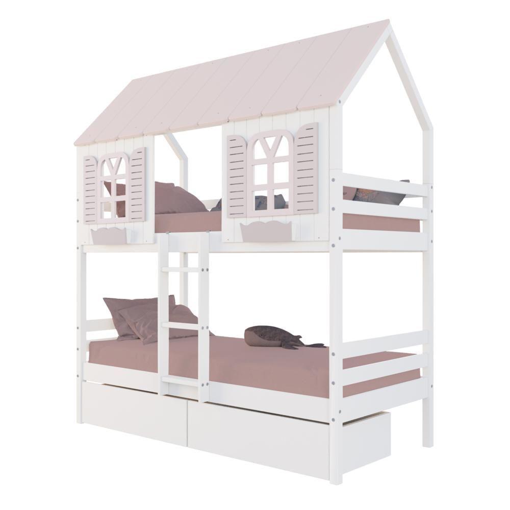 Beliche Casinha Bela Com 2 Gavetas - Madeira Maciça Branco/rosa - 2