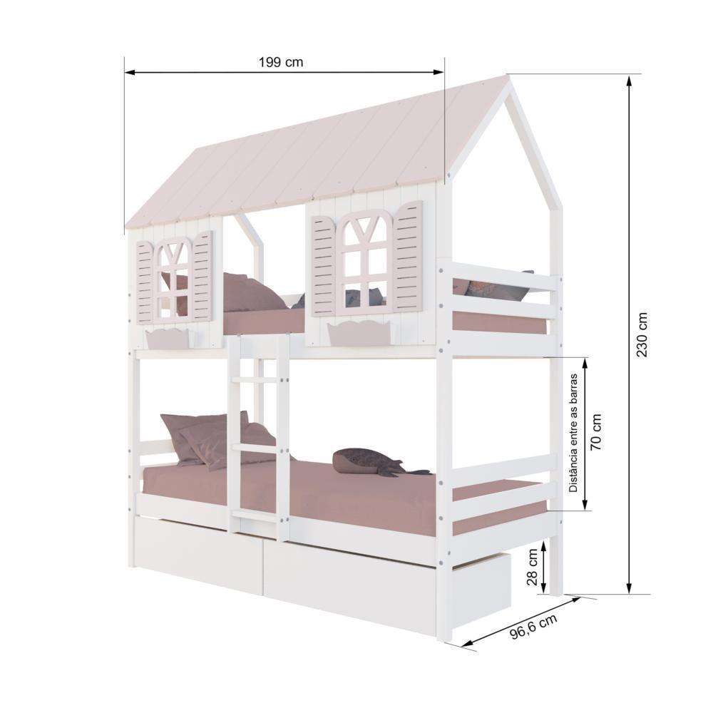 Beliche Casinha Bela Com 2 Gavetas - Madeira Maciça Branco/rosa - 3