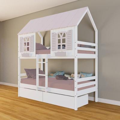 Beliche Casinha Bela Com 2 Gavetas - Madeira Maciça Branco/rosa