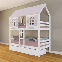 Beliche Casinha Bela Com 2 Gavetas - Madeira Maciça Branco/rosa - 1