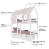 Beliche Casinha Bela Com 2 Gavetas - Madeira Maciça Branco/rosa