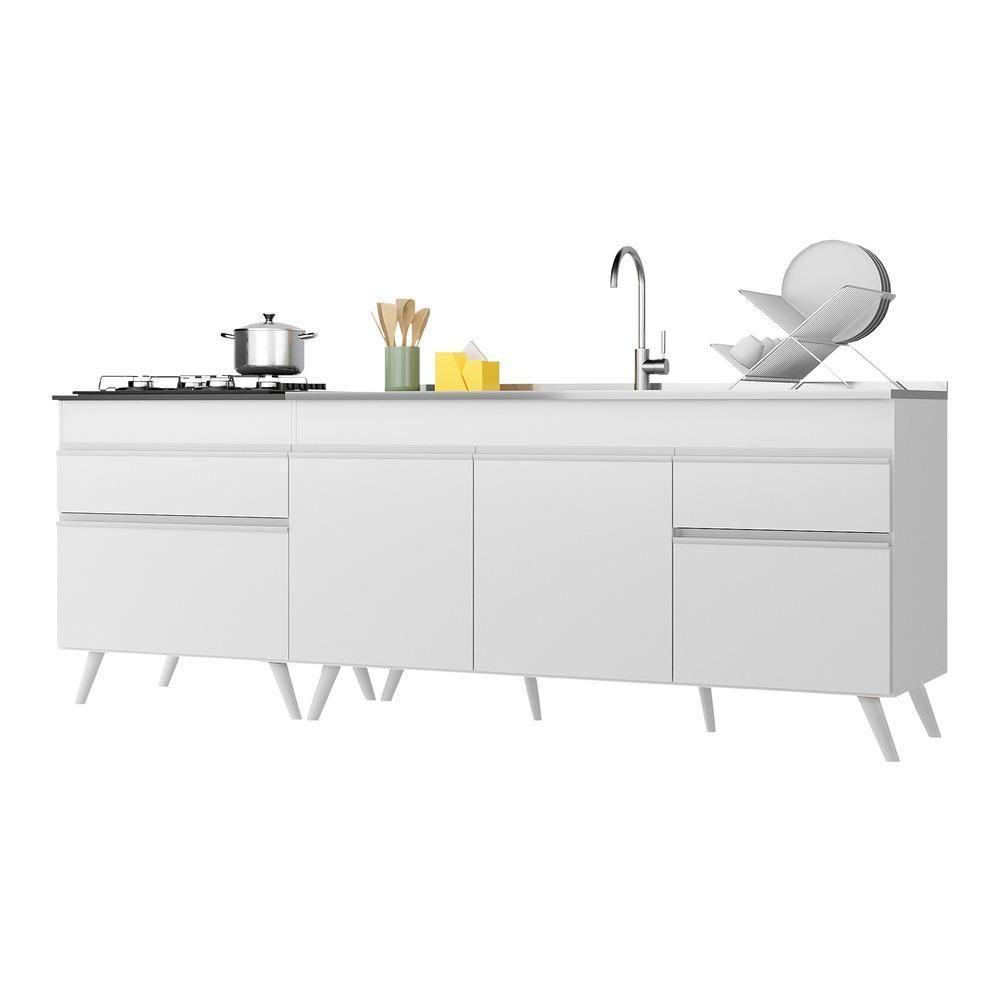 Kit Com 2 Balcões De Cozinha 150cm E 70cm Veneza Multimóveis V2073 Branco Branco - 1