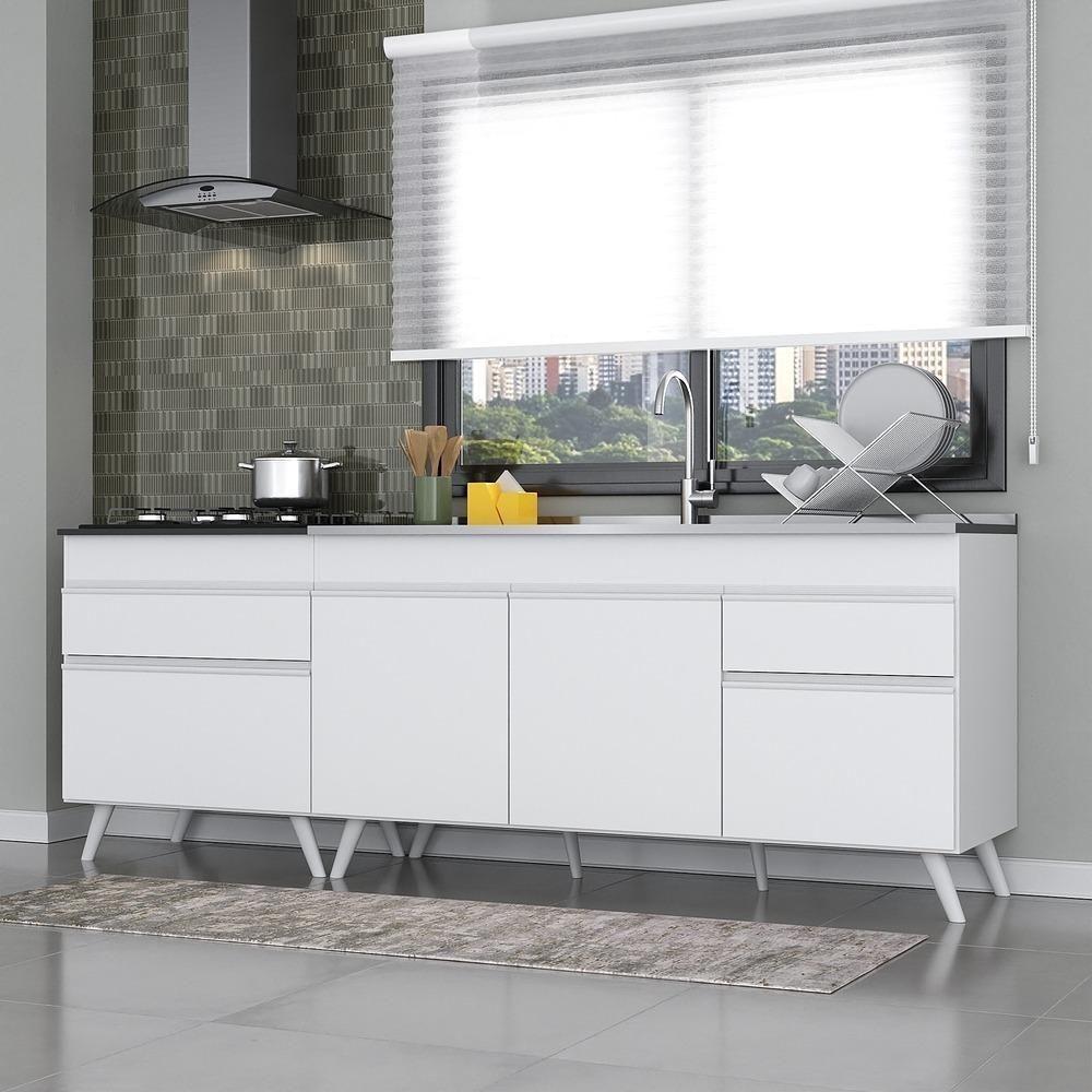 Kit Com 2 Balcões De Cozinha 150cm E 70cm Veneza Multimóveis V2073 Branco Branco - 5