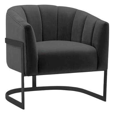 Poltrona Decorativa Sala De Estar Recepção Mavie Base De Ferro Preto Suede - Doce Sonho Móveis Cinza Escuro