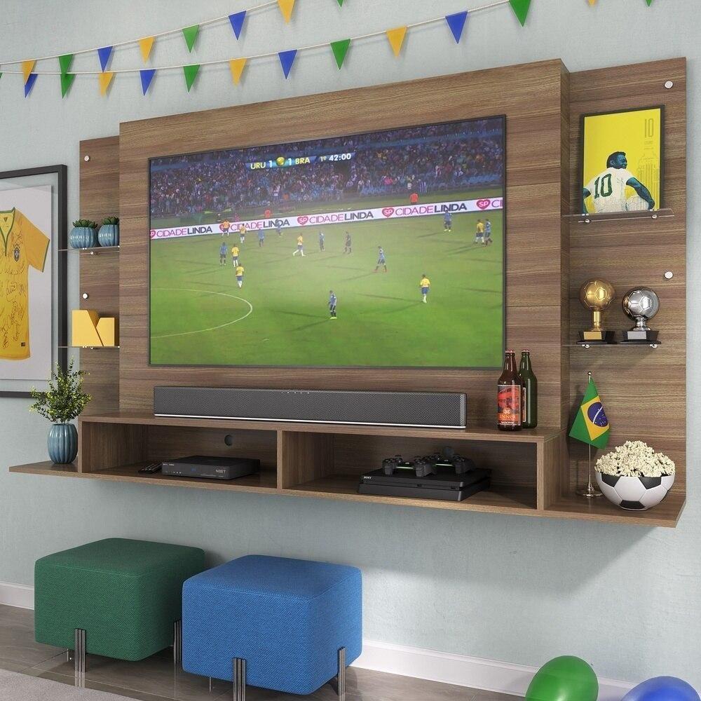Painel Tv 60" Com Prateleiras De Vidro Brasil Multimóveis Br2739 Madeirado - 1