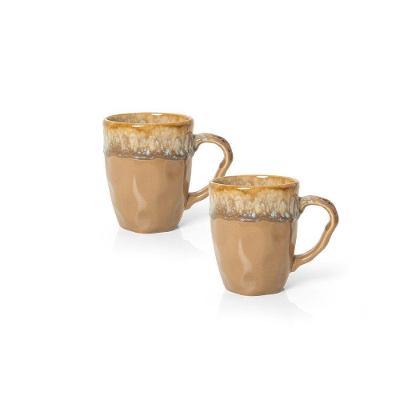 Jogo De Caneca Copa E Cia 2 Peças Orion Em Cerâmica Sand