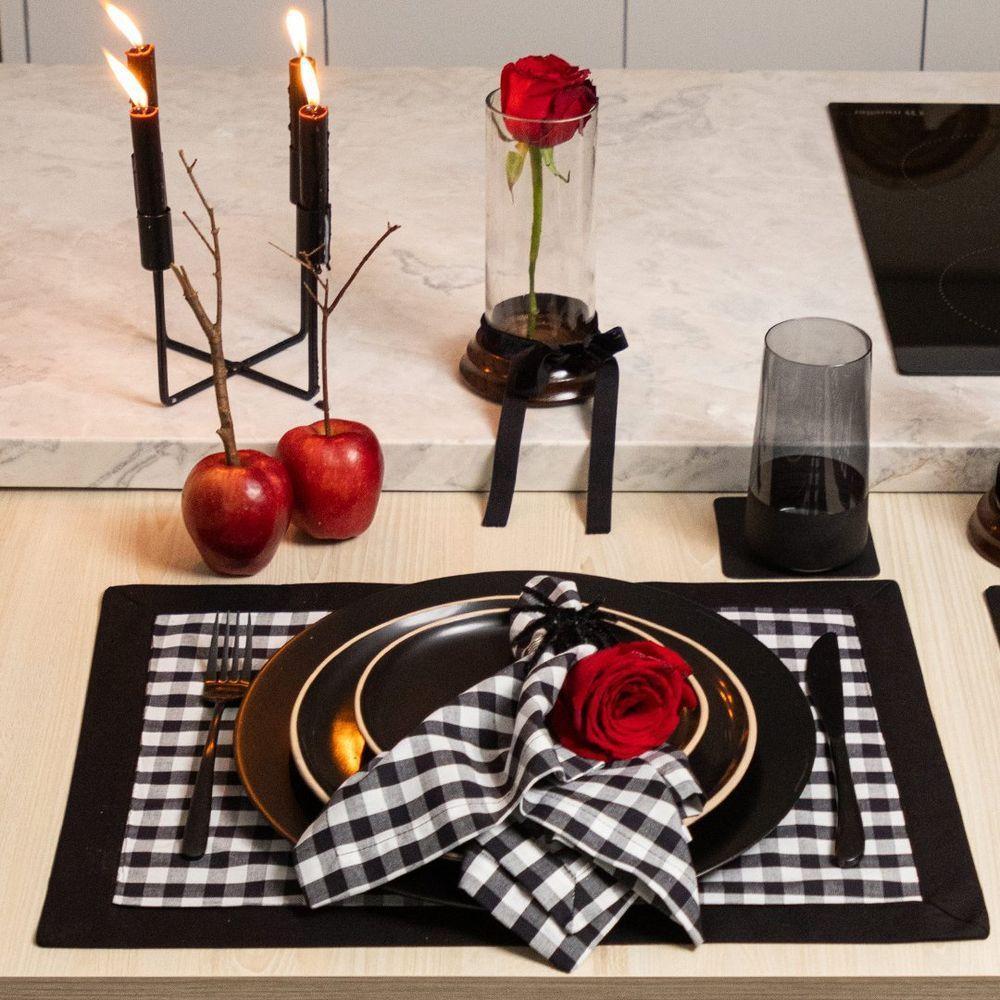 Jogo Americano Copa E Cia 2 Peças Dupla Face Xadrez Preto E Branco - 2