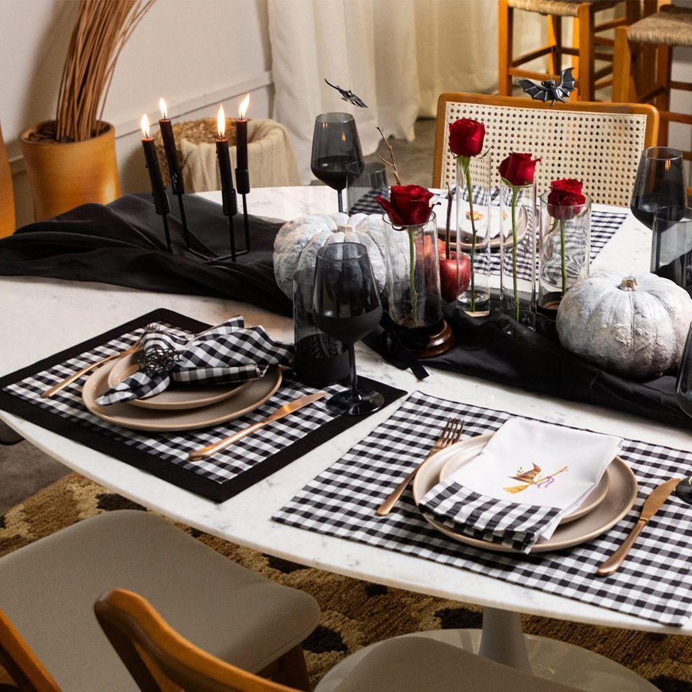 Jogo Americano Copa E Cia 2 Peças Dupla Face Xadrez Preto E Branco - 3