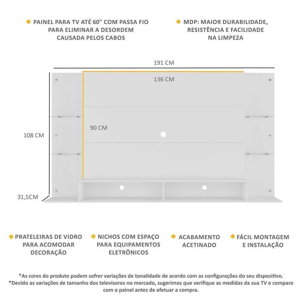 Painel Tv 60" Com Prateleiras De Vidro Brasil Multimóveis Br2739 Branco - 4