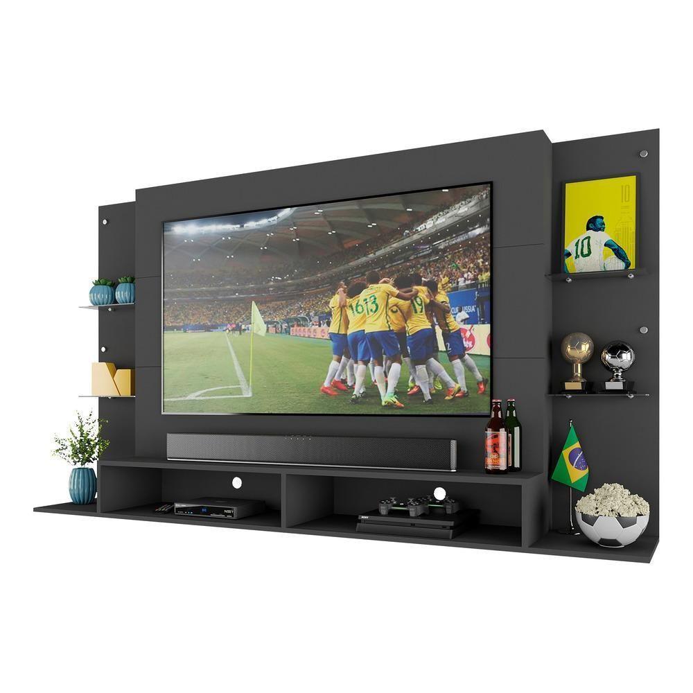 Painel Tv 60" Com Suporte E Prateleiras De Vidro Brasil Multimóveis Br3071 Preto - 6