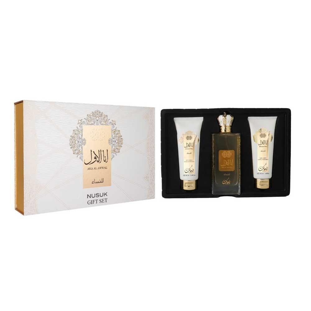 Kit Perfume Ana Al Awwal Golden Nusuk Edp Feminino 100ml + Shower Gel 100ml + Body Lotion 100ml - 1