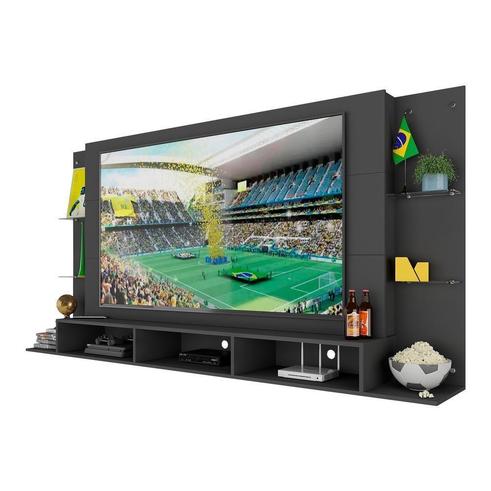 Painel Tv 65" Com Prateleiras De Vidro Brasil Plus Multimóveis Br3113 Preto - 6