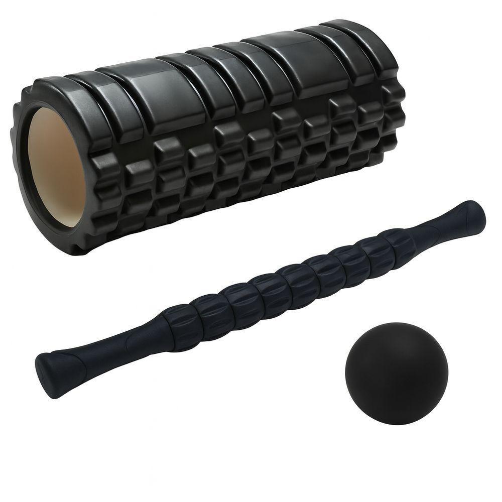 Kit Yoga 5 Peças Com Bastão, Foam Roller, Bola, Faixa Elástica E Bolsa – Alongamento, Treino E Recuperação - Preto - 4