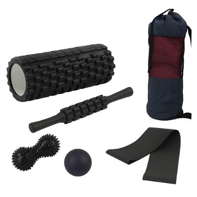 Kit Yoga 5 Peças Com Bastão, Foam Roller, Bola, Faixa Elástica E Bolsa – Alongamento, Treino E Recuperação - Preto