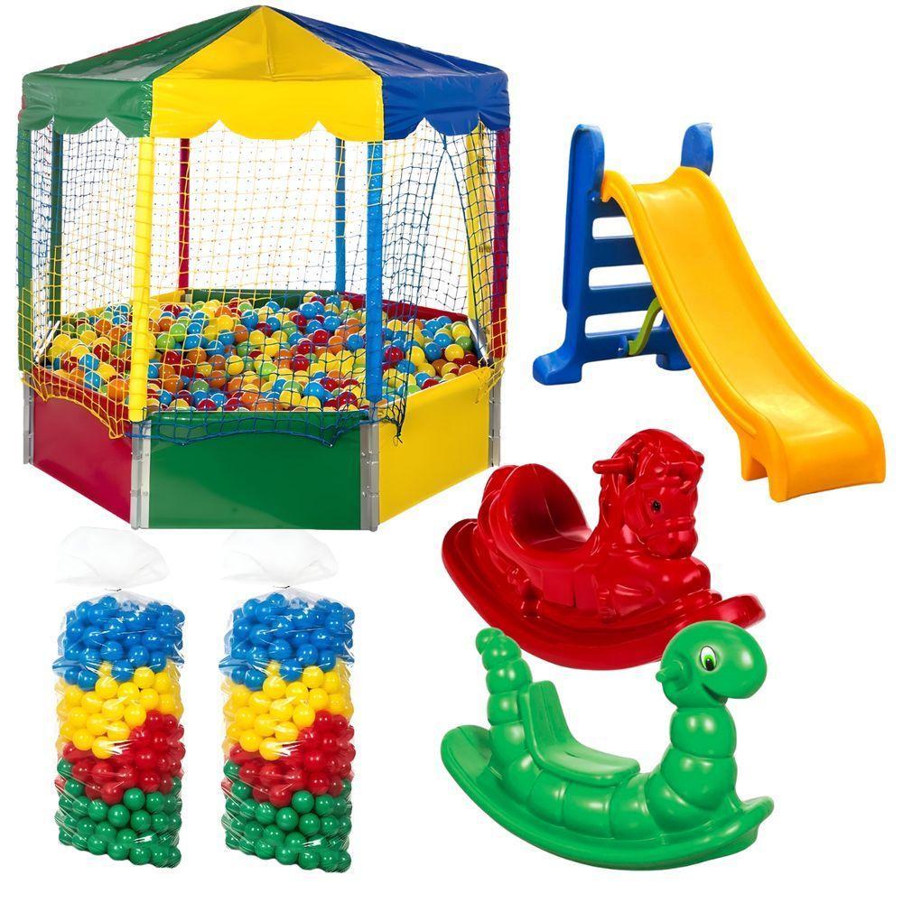 Piscina De Bolinha Oitavada 2,00m Com 1000 Bolinhas Escorrega Medio E 2 Gangorras 1 Lugar - 1