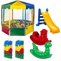 Piscina De Bolinha Oitavada 2,00m Com 1000 Bolinhas Escorrega Medio E 2 Gangorras 1 Lugar - 1