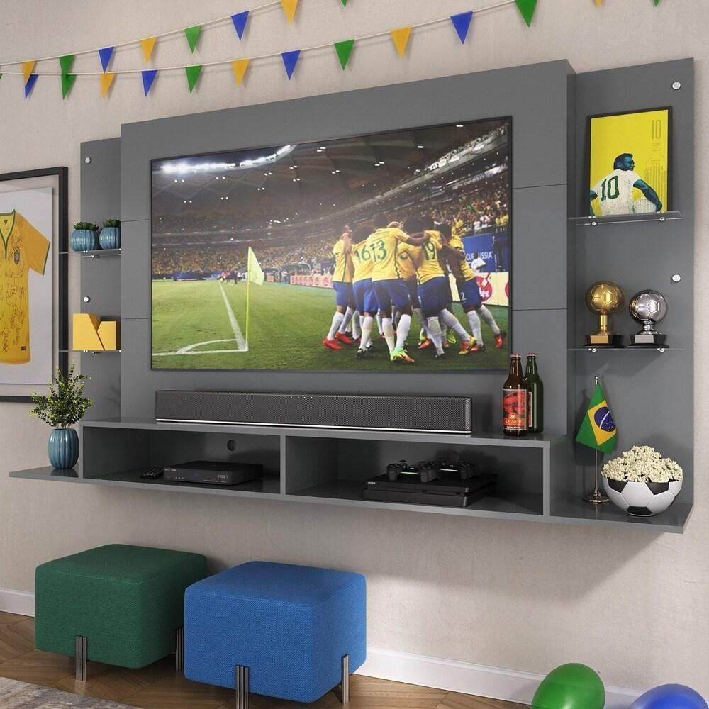 Painel Tv 60" Com Prateleiras De Vidro Brasil Multimóveis Br2739 Grafite - 1