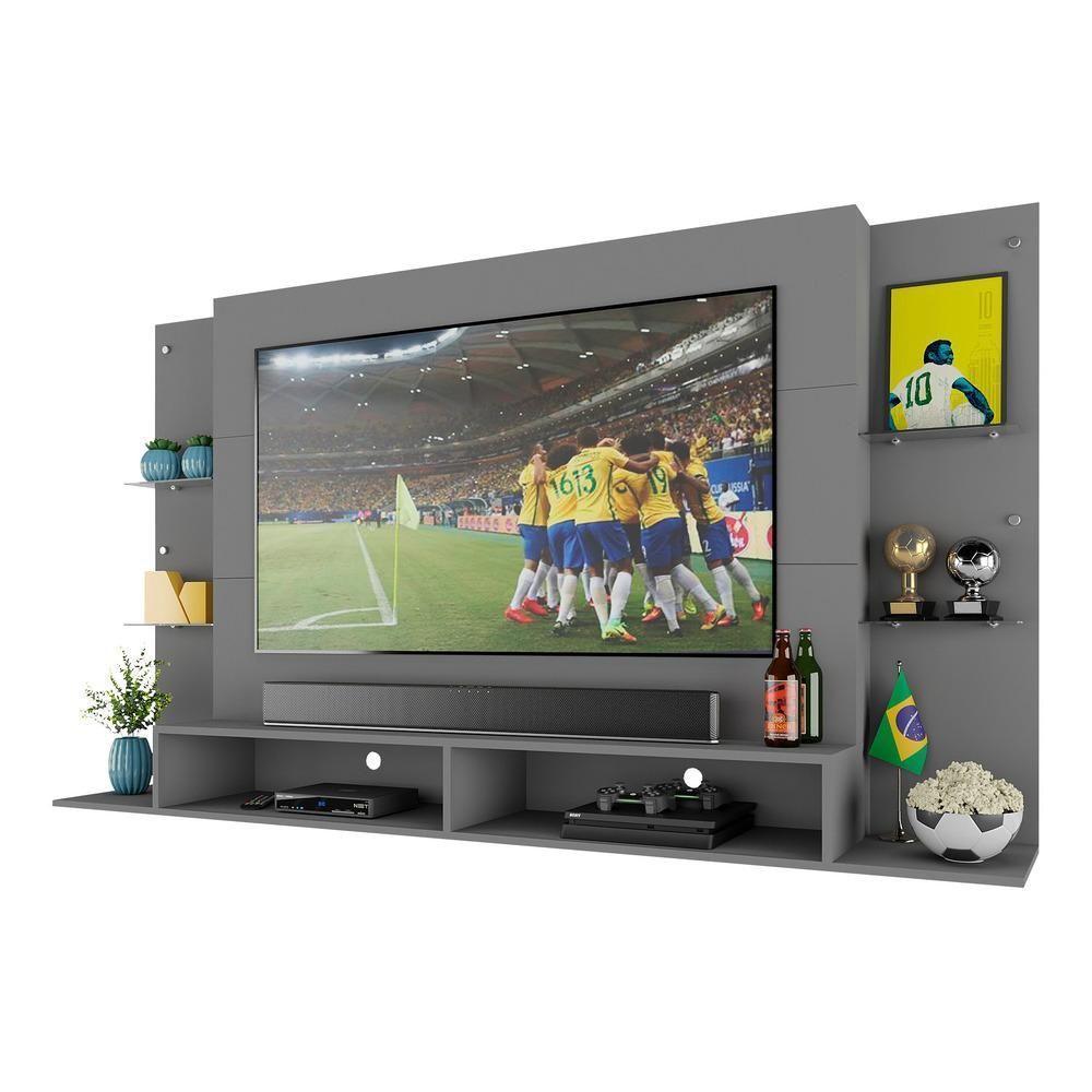 Painel Tv 60" Com Prateleiras De Vidro Brasil Multimóveis Br2739 Grafite - 6