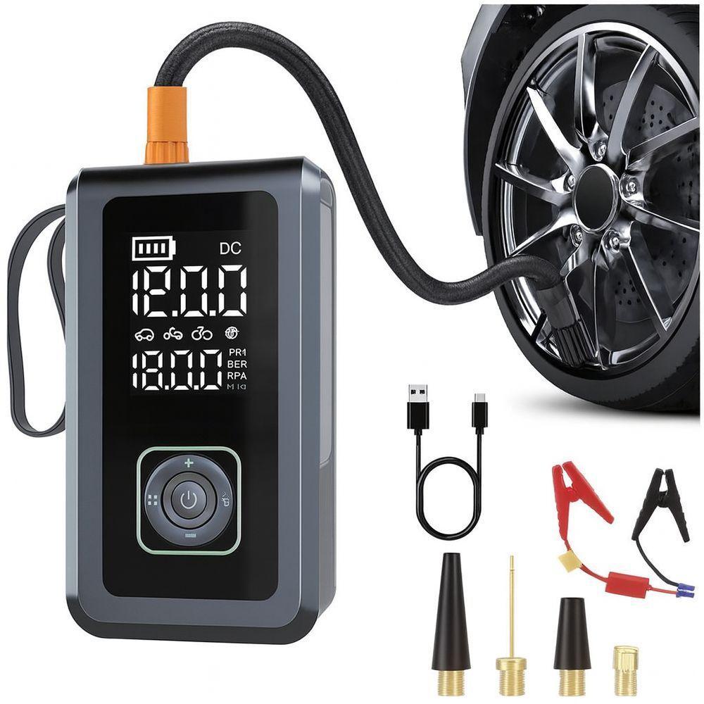 Inflador De Pneus Digital 150psi Com Auxiliar De Partida 500a – Power Bank 10000mah, Usb-c E Lanterna Led Sos - Preto - 2