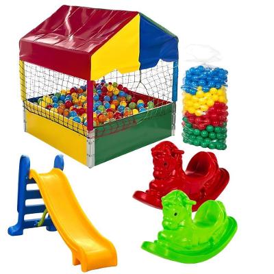 Kit De Piscina De Bolinha 1,00m Com 500 Bolinhas Escorregador Médio E 2 Gangorras 1 Lugar