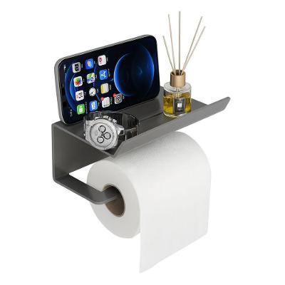 Suporte De Papel Higiênico Premium Em Aço Inoxidável Fosco Com Prateleira Superior Para Banheiro Moderno - Preto