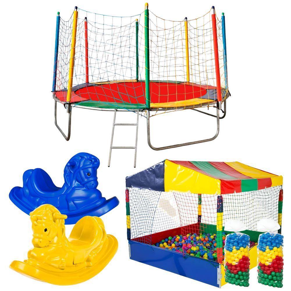 Cama Elastica Pula Pula 3m Piscina De Bolinhas 1,50m Com 1000 Bolinhas 2 Gangorras - 1