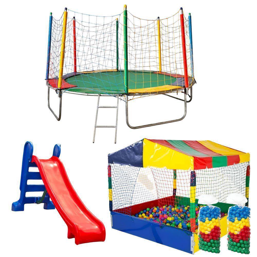Pula Pula Trampolim 3,05m Escorregador Infantil E Piscina De Bolinhas 1,50m Com 1000 Bolinhas - 1