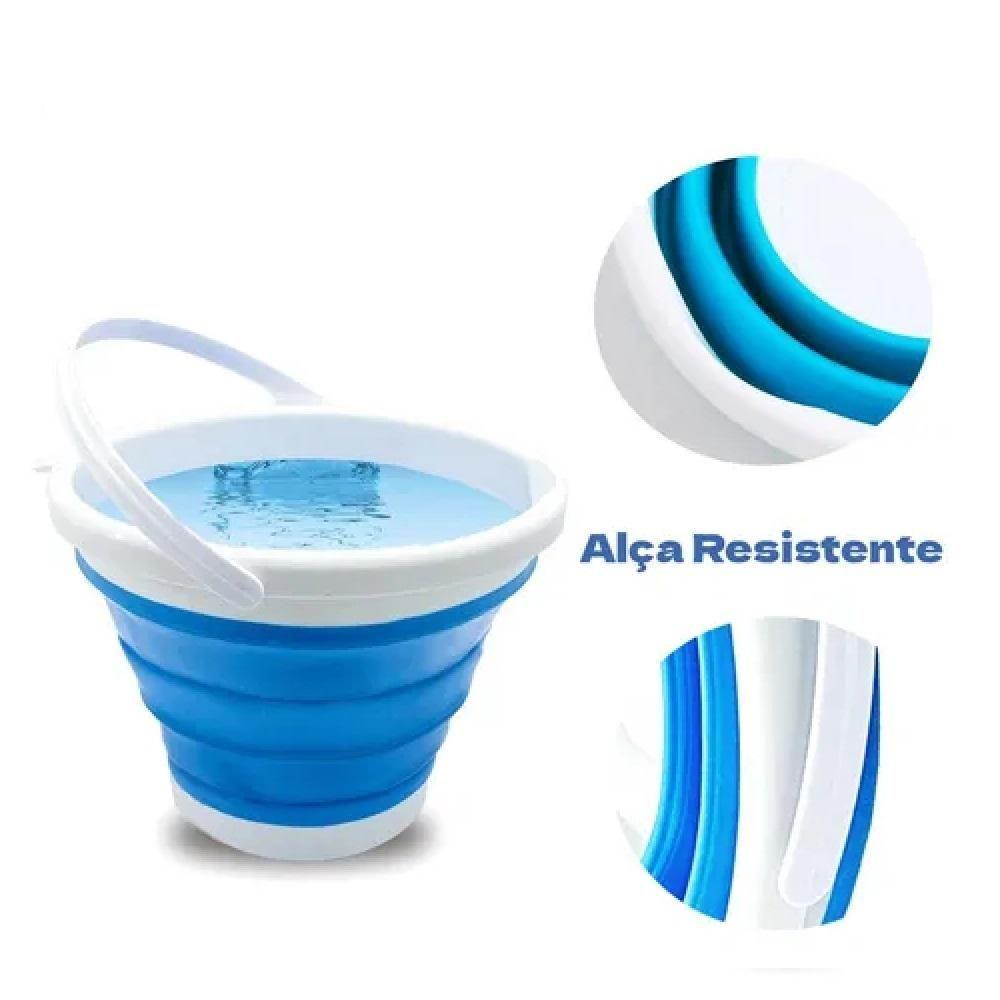 Balde Dobravel Compacto Silicone Camping Gelo Garrafas Lavanderia Agua Multiuso Flexivel 10l Azul - 7