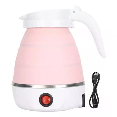 Chaleira Elétrica Dobrável Portátil 600ml – Silicone + Aço Inox, Compacta E Ideal Para Viagem E Camping 110V - Rosa