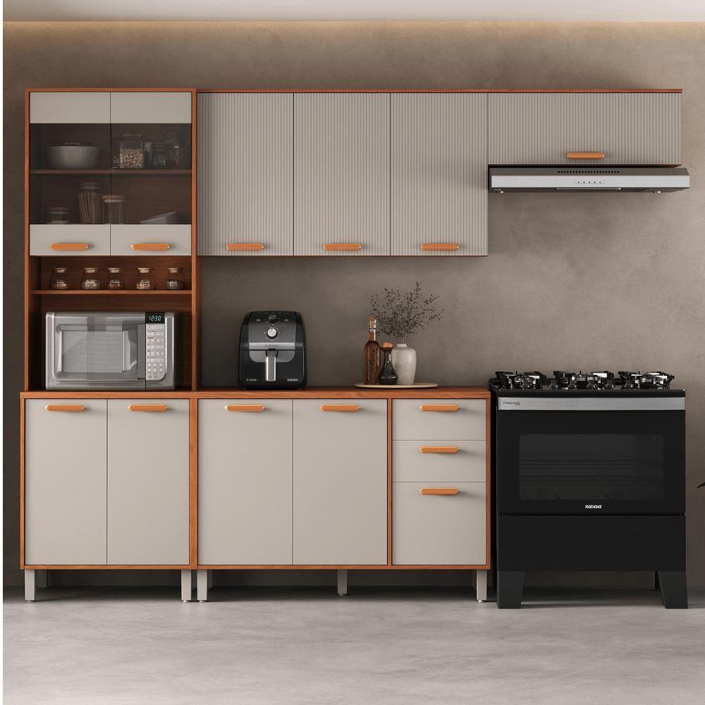 Cozinha Completa Itatiaia 2 Vidros 270cm Em Madeira Mdp Cinamomo Fendi Itafriz - 1