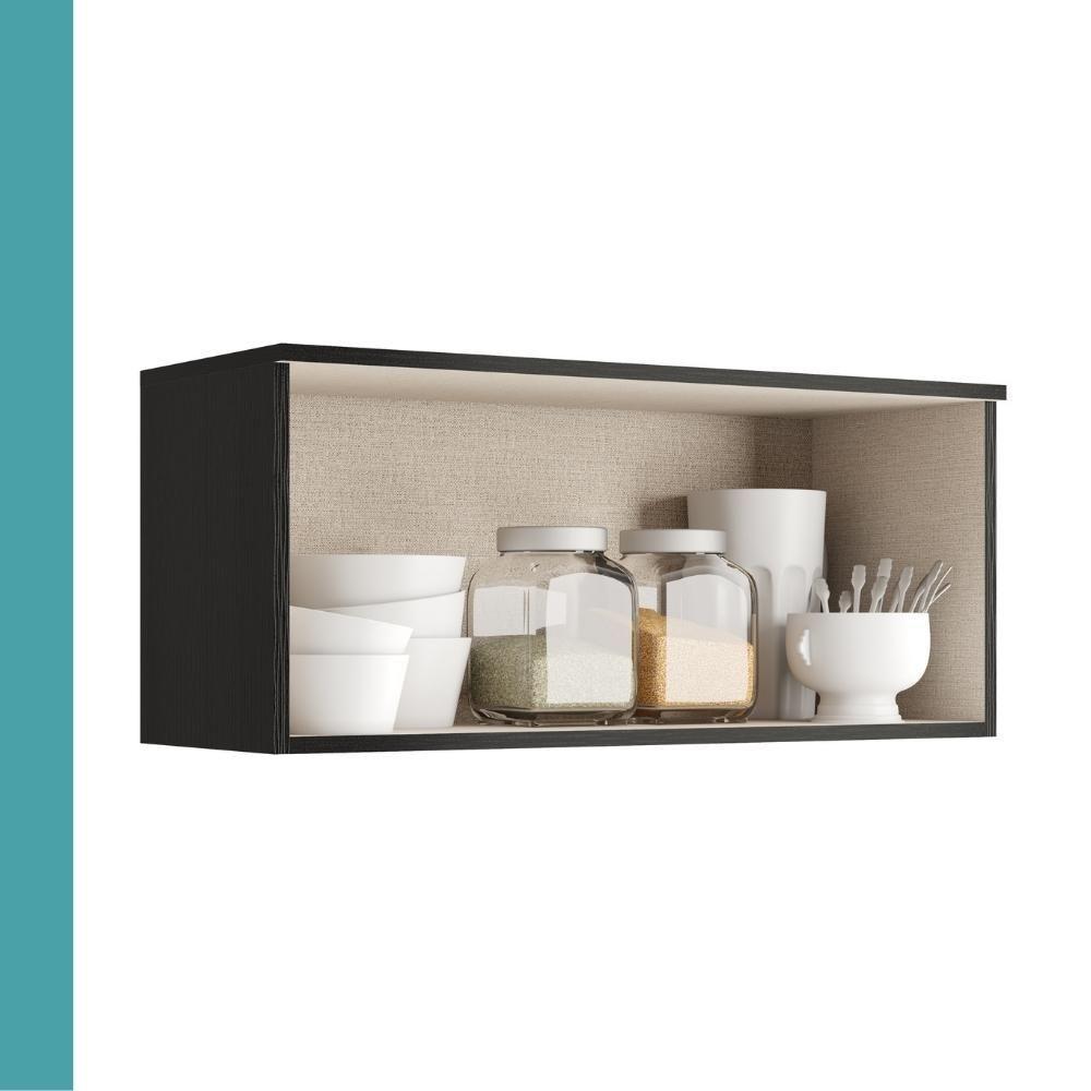 Armário Aéreo De Cozinha Miami 800mm 1 Porta Carraro Preto Touch - 3